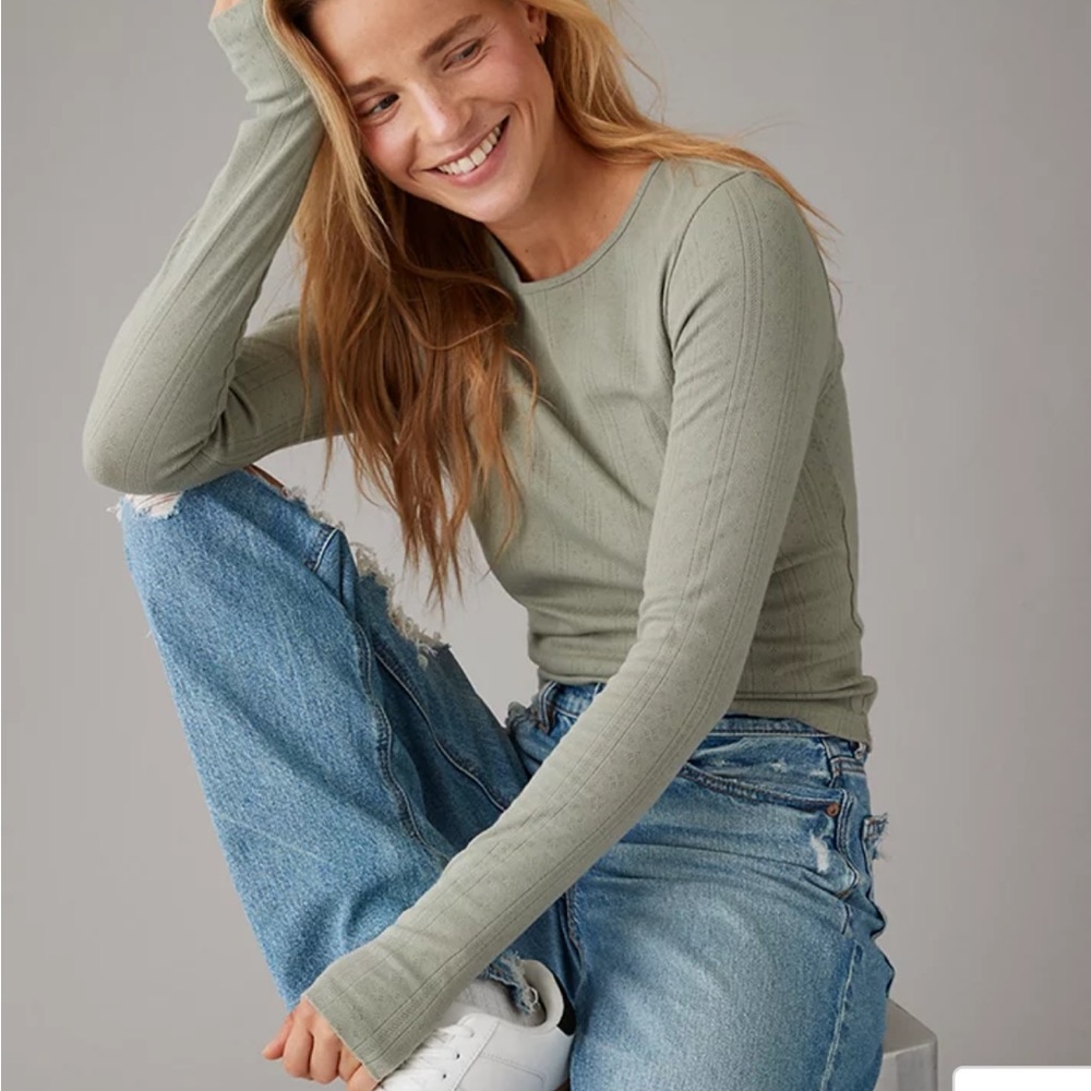 AE Hey Baby Long-Sleeve Pointelle-Knit Tee